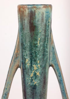 Pierrefonds French Art Deco Blue Crystalline Glazed Art Pottery Vase