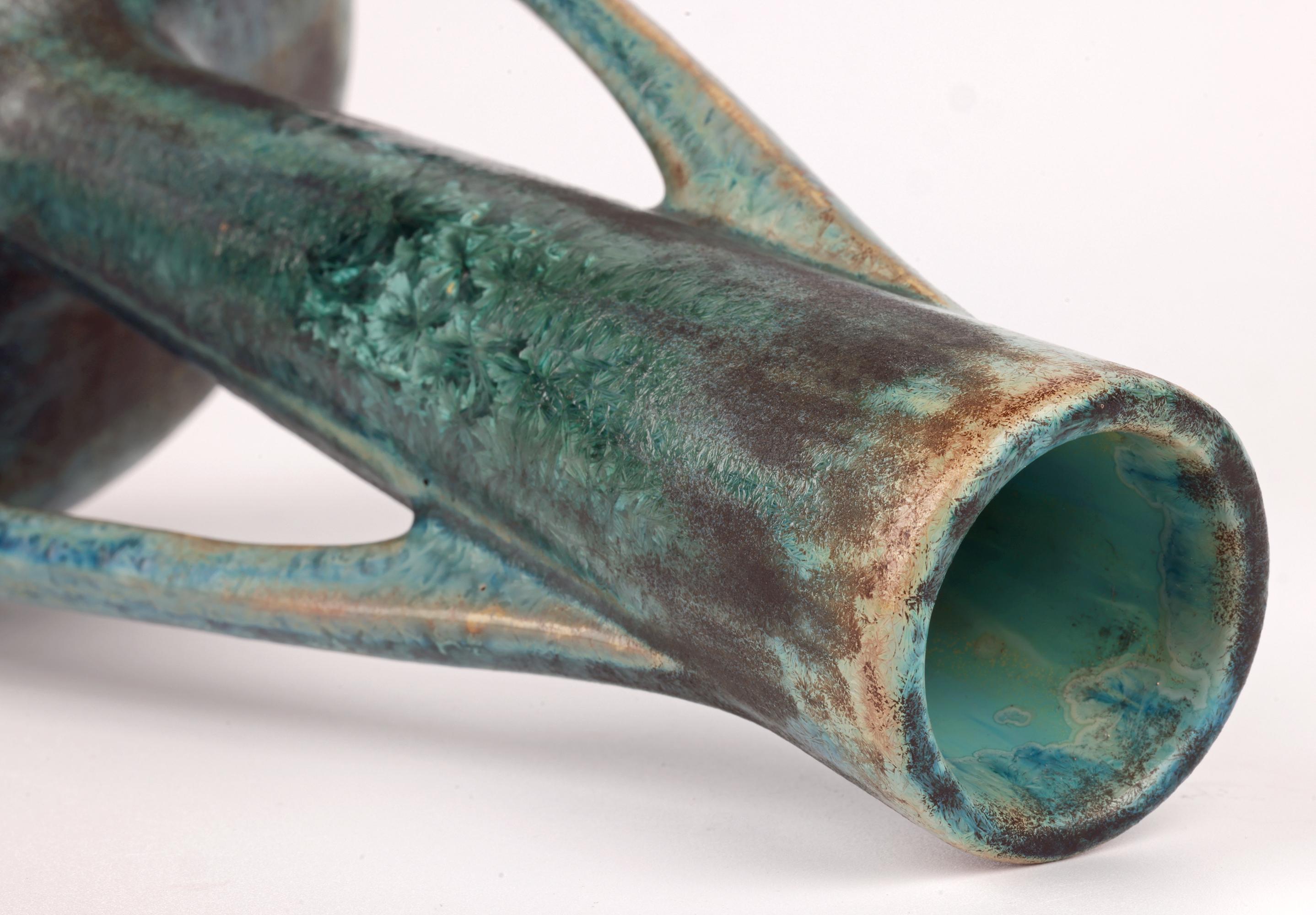 Pierrefonds Französisch Art Deco Blau kristalline glasierte Art Pottery Vase im Angebot 2