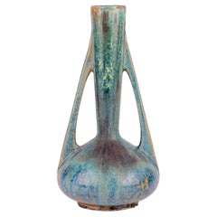 Pierrefonds Jarrón Francés Art Decó Azul Cristalino Esmaltado Art Pottery