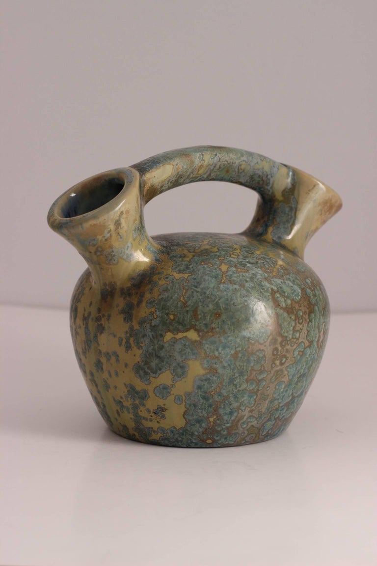 Paire de petits pichets, pots à lait en faïence Sarreguemines