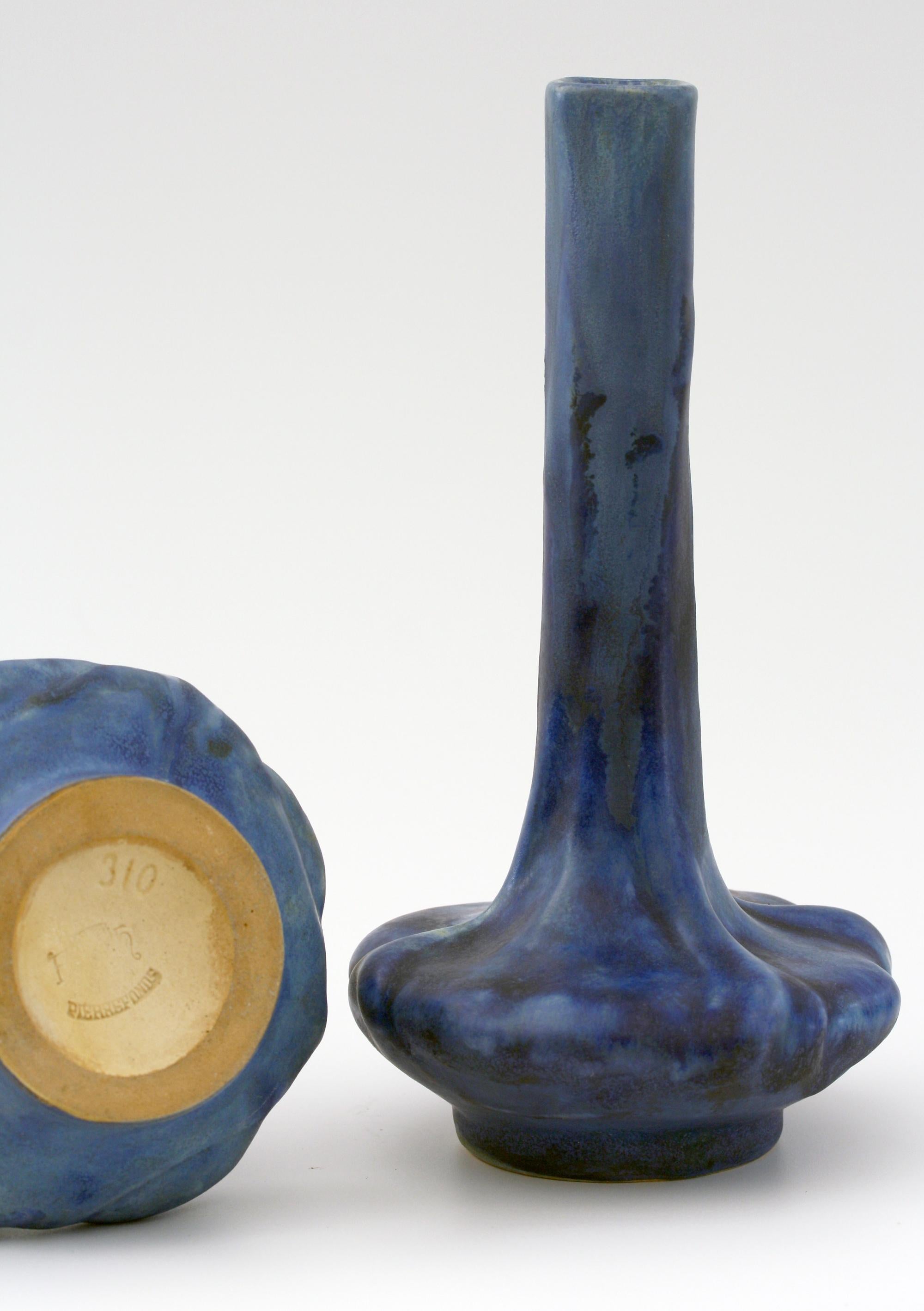 Pierrefonds French Pair of Crystalline Glazed Art Pottery Vases, circa 1910 2