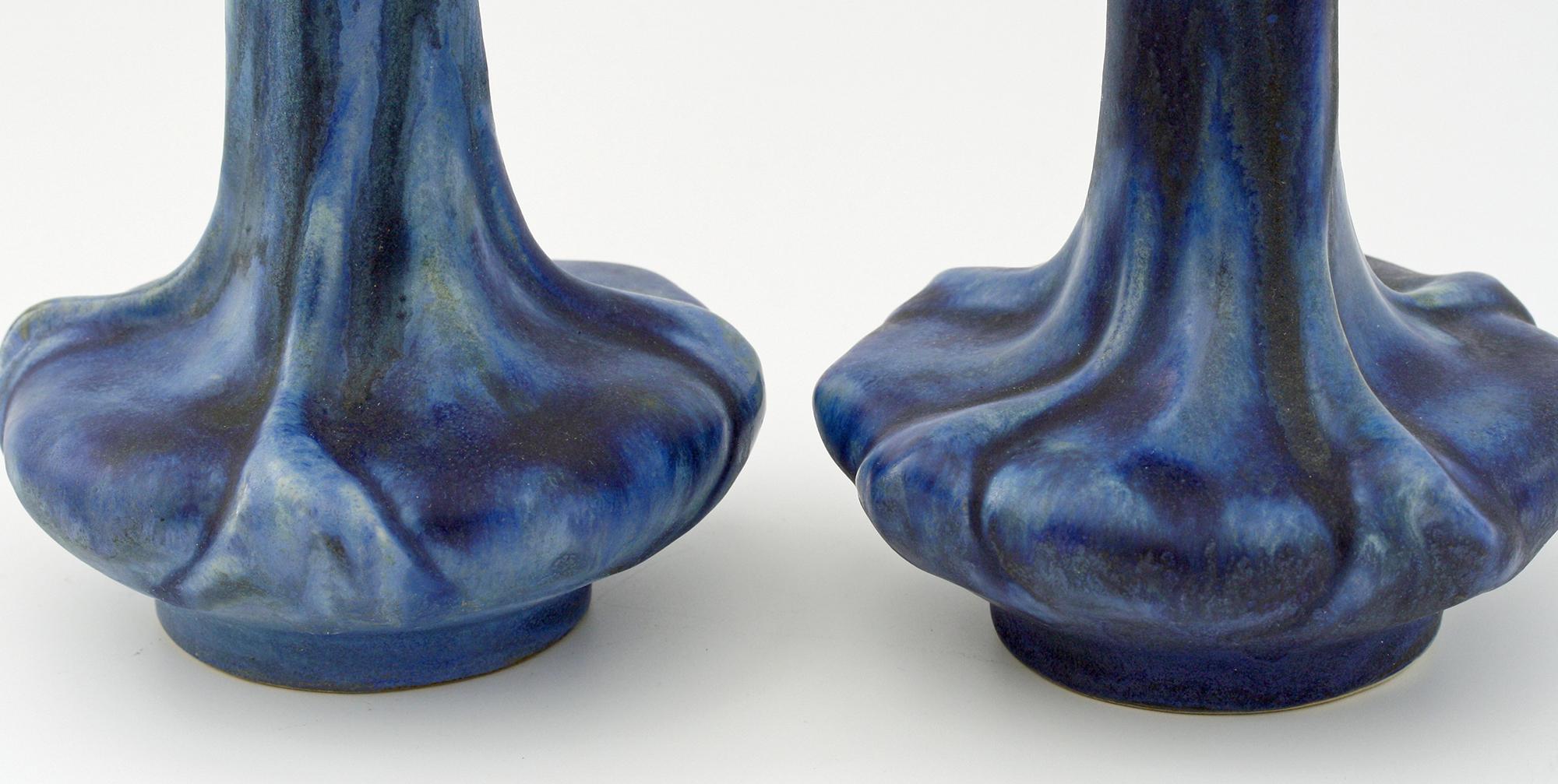 Pierrefonds French Pair of Crystalline Glazed Art Pottery Vases, circa 1910 3