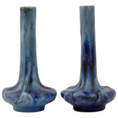 Pierrefonds French Pair of Crystalline Glazed Art Pottery Vases, circa 1910