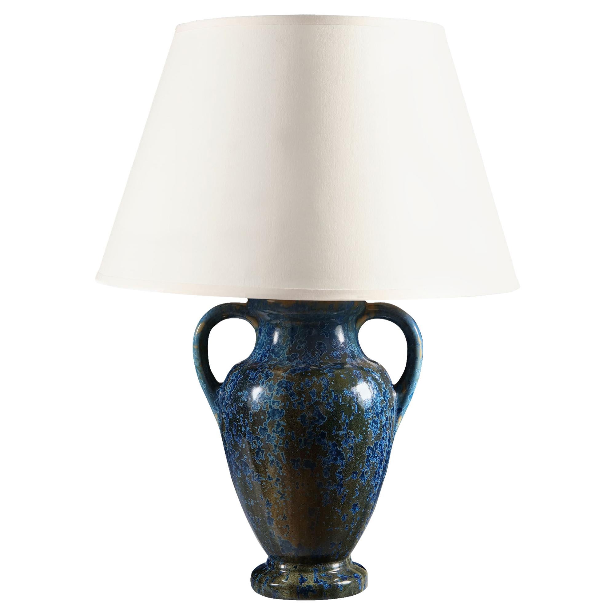 Pierrefonds Pottery Vase with Blue Crystalline Glaze, Mounted as a Lamp