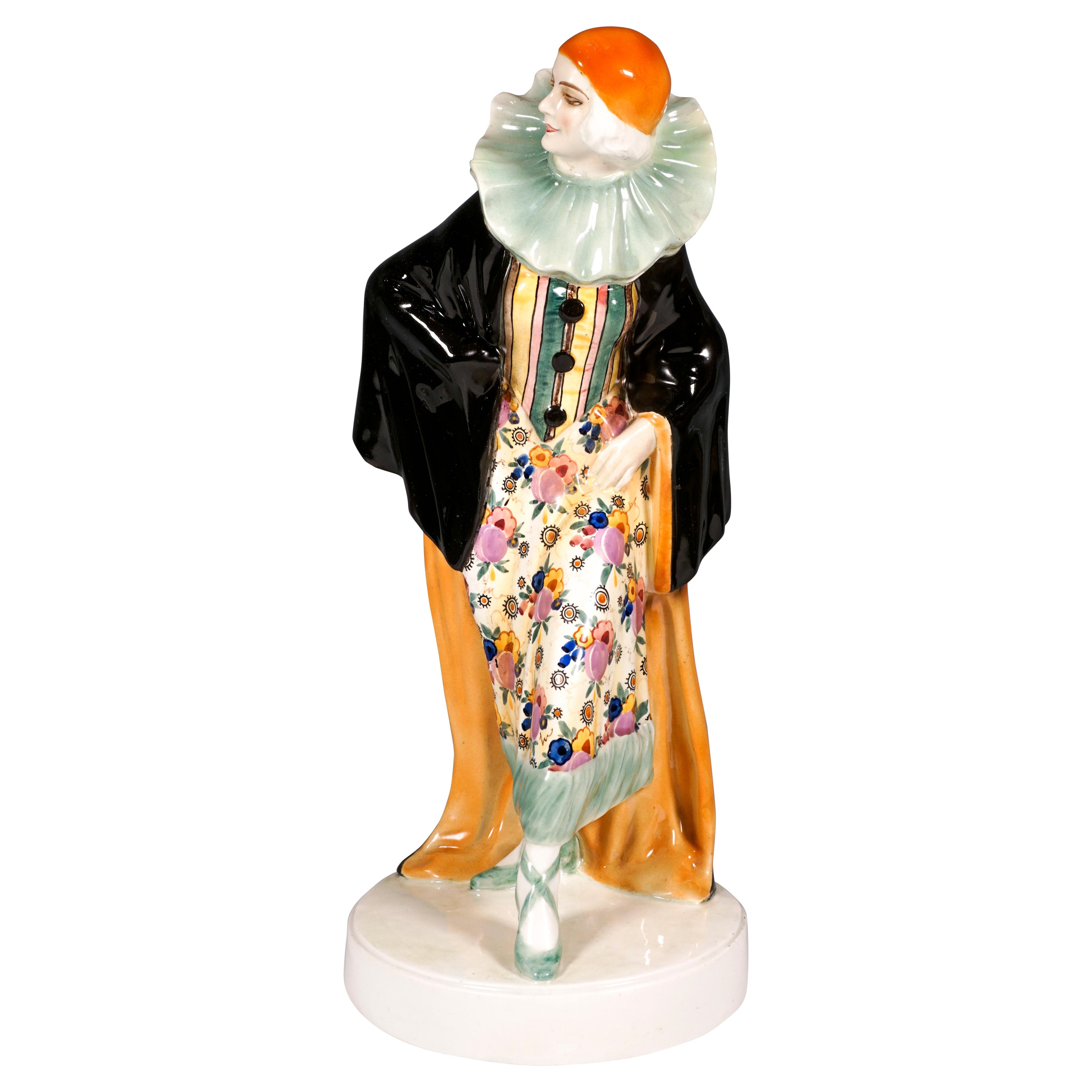 Pierrette im Harlekin-Kostüm von Josef Kostial, Goldscheider Wien, um 1925