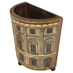 Pierro Fornasetti Architettura Half Circle Wooden Waste Bin with