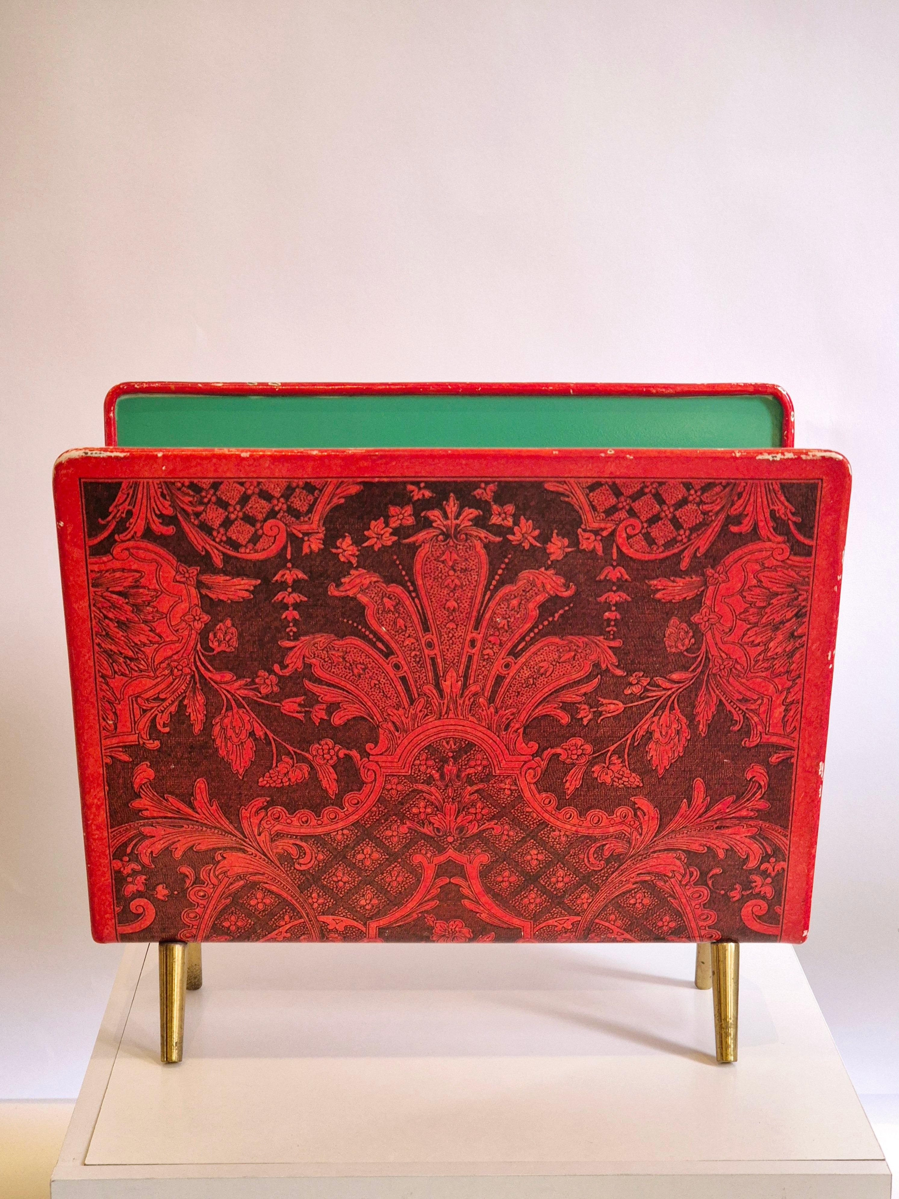 A rare magazine rack, model Damasco, made by Piero Fornasetti exclusively for Ohlssons in Malmö, Sweden in the 1950s. 

This item has been verified by Fornasetti archives. Information from the archives: Piero Fornasetti had an exhibition in Malmö,