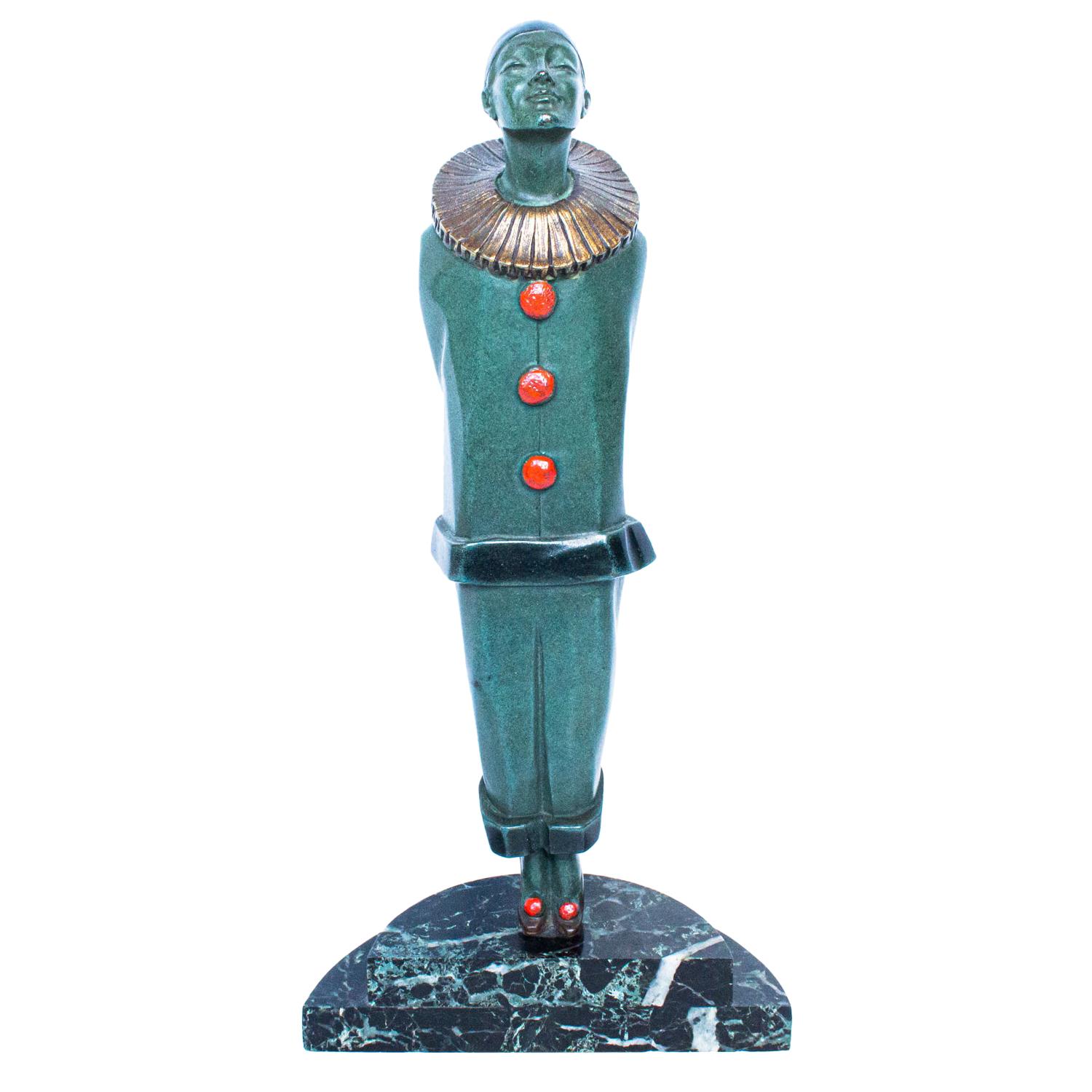 "Pierrot" Art Deco Bronze Figure of a Pantomime Character by Marcel Bouraine