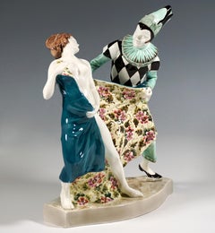 Pierrot et Colombine nus par Josef Kostial, Goldscheider Vienne, vers 1922