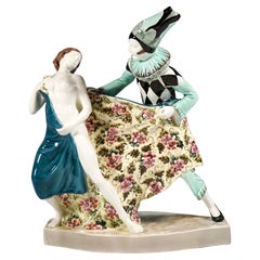 Pierrot & Columbine As A Nude by Josef Kostial, Goldscheider Vienna, Ca 1922
