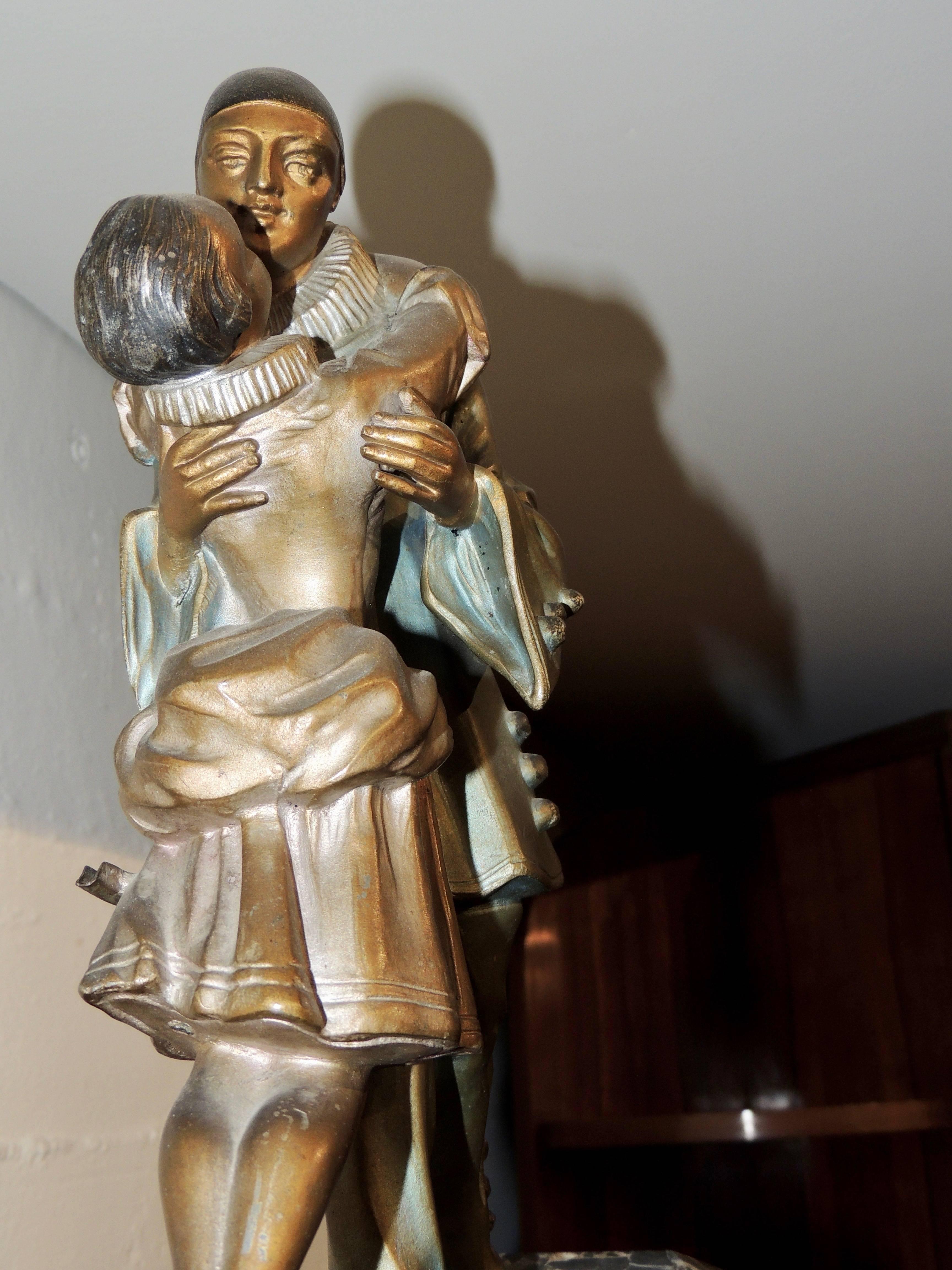Pierrot French Art Deco Clock on Marble Base 2