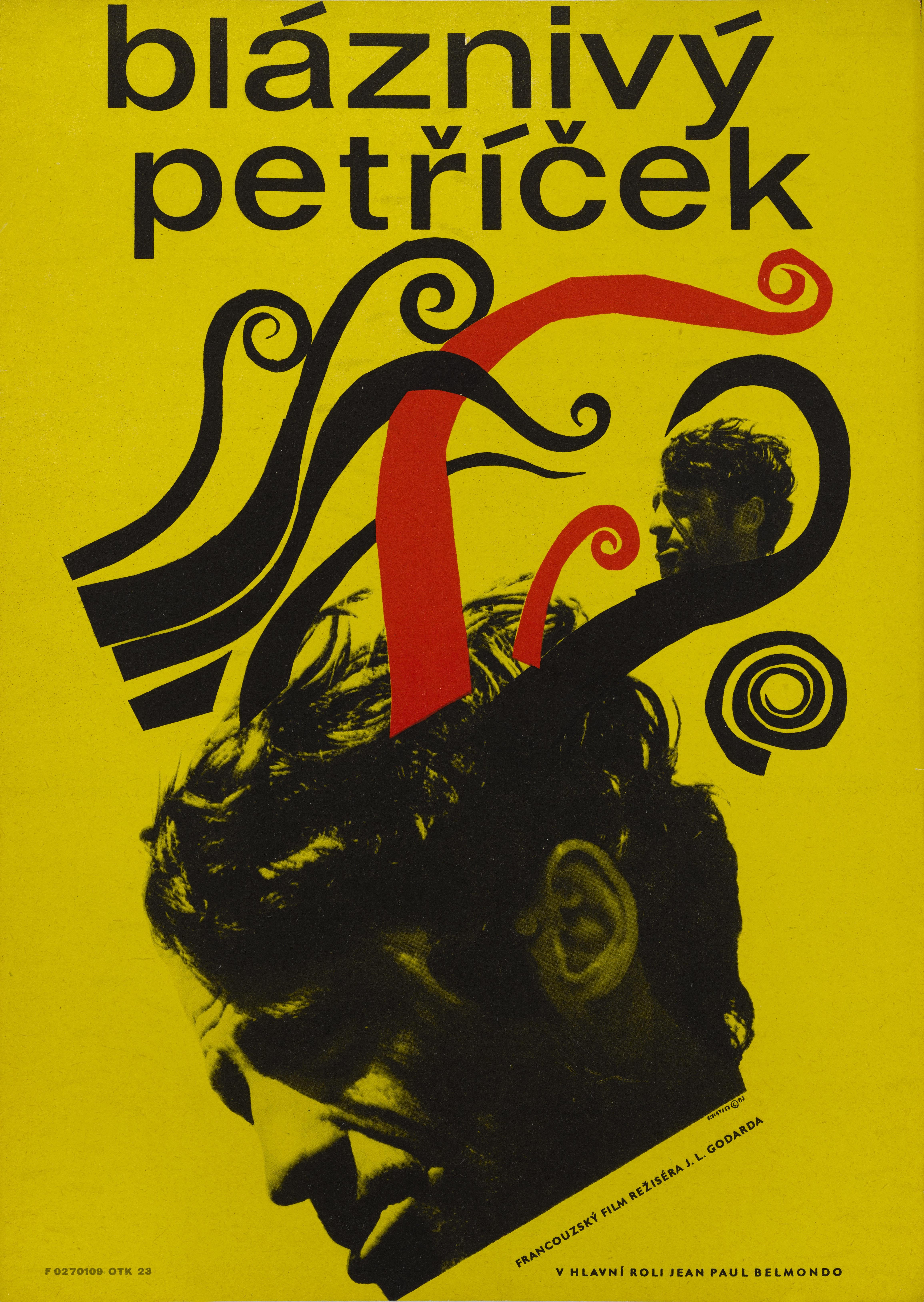 Original Czechoslovakian film poster for the 1965 French New Wave film Pierrot Le Fou.
The film was directed by Jean-Luc Godard and starred Jean-Paul Belmondo.
This extremely cool poster was designed by the Czech artist Jirí Hilmar (b. 1937)
This