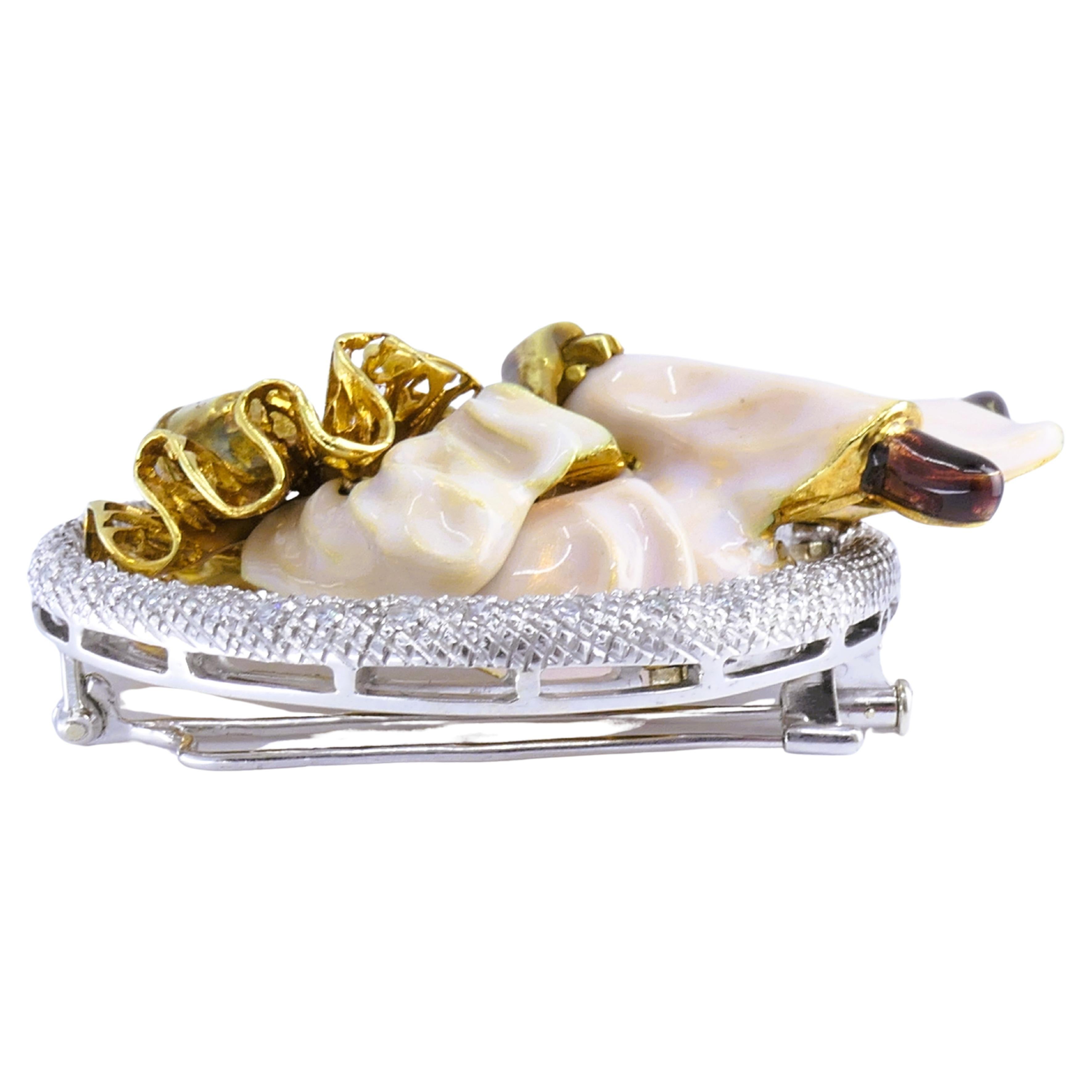 Pierrot Lunaire Vintage Broche 18k or émail diamant Estate Jewelry 2