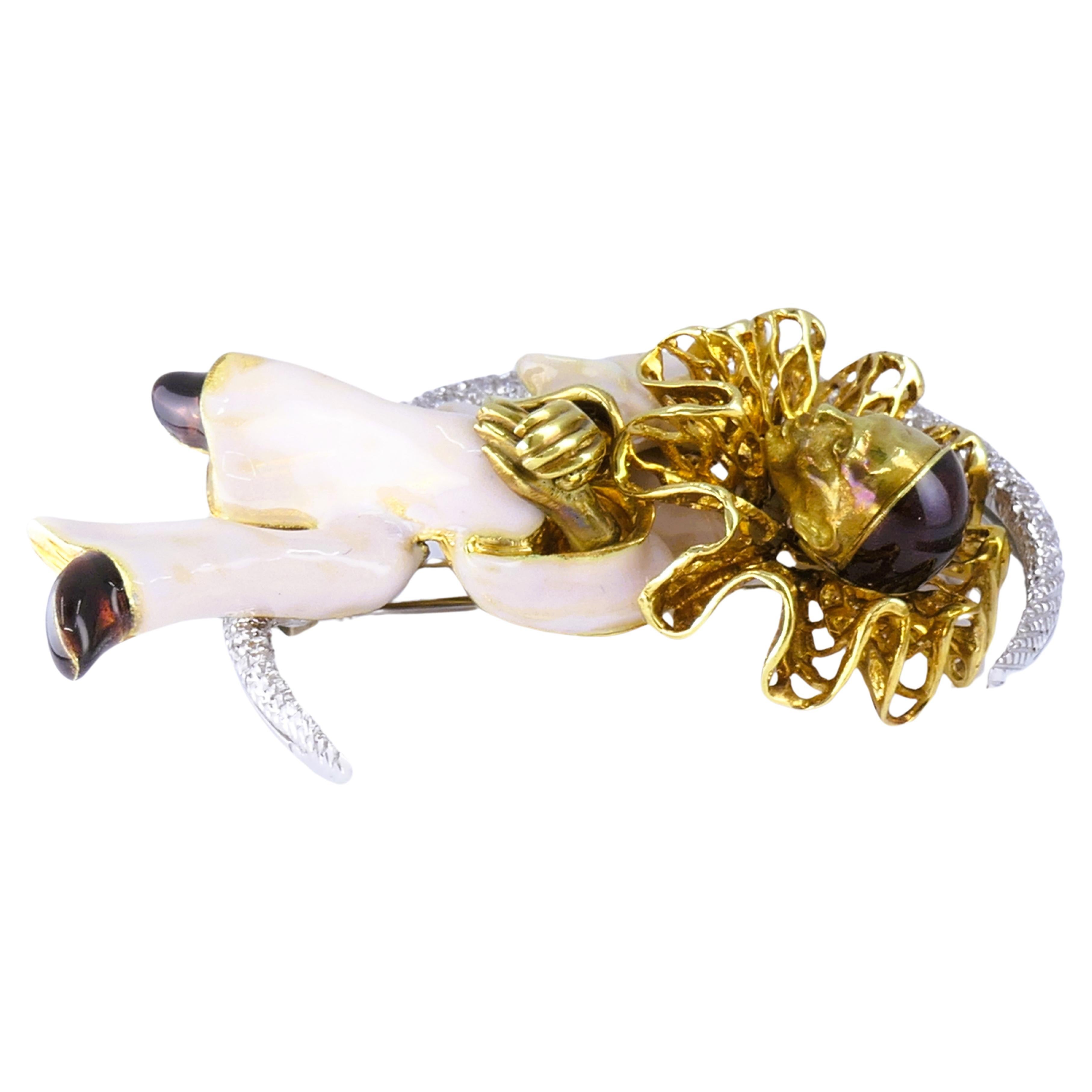 Pierrot Lunaire Vintage Broche 18k or émail diamant Estate Jewelry 3