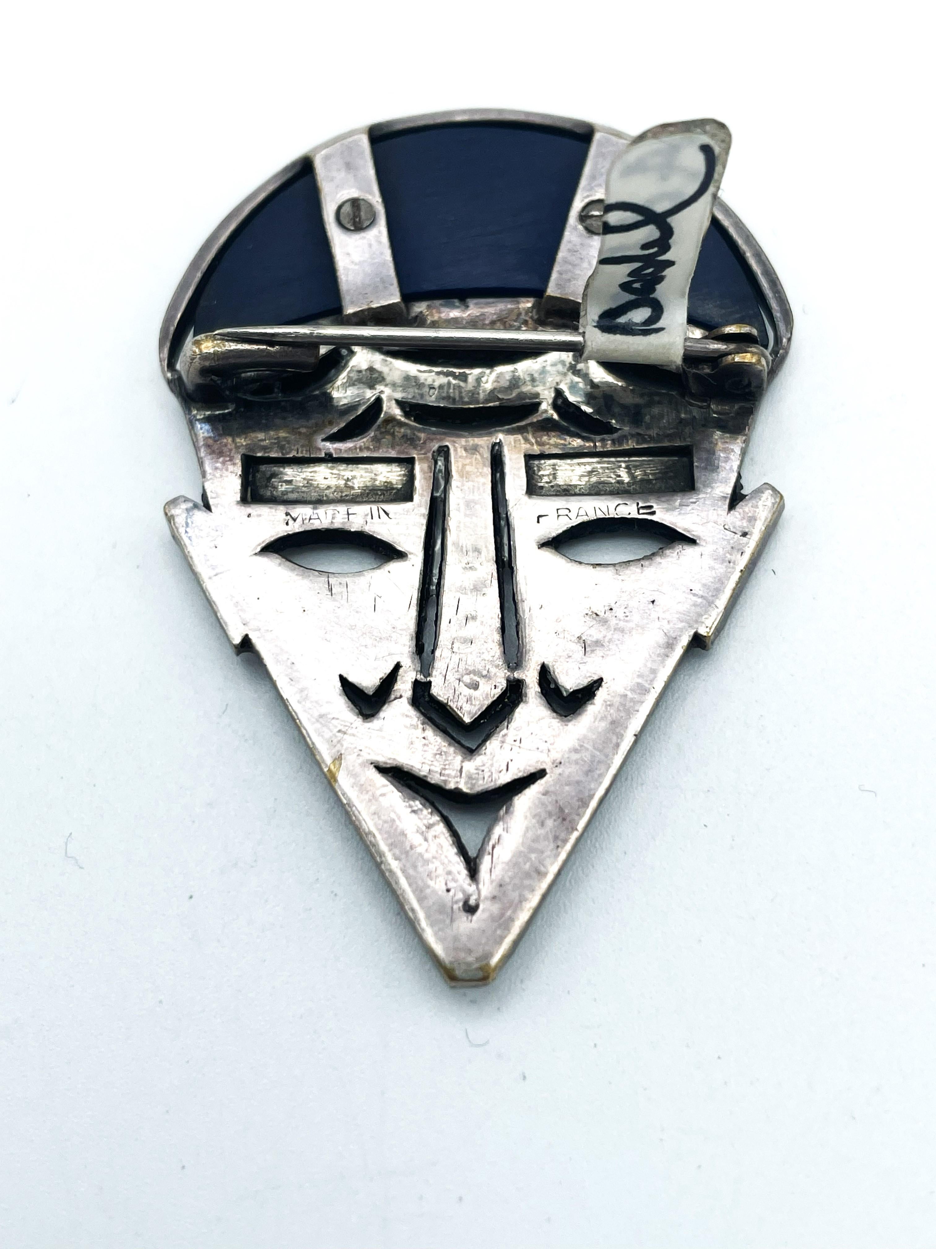 PIERROT FACE MASK BROOCH Deco, Paste, Sterling, made in france, early 1920/30  In Excellent Condition For Sale In Stuttgart, DE