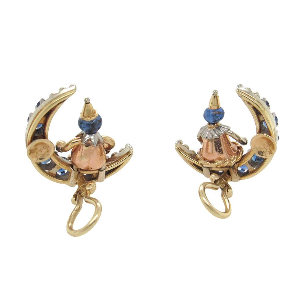 Pierrot on the Moon Sapphire Earrings In Good Condition In New York, NY