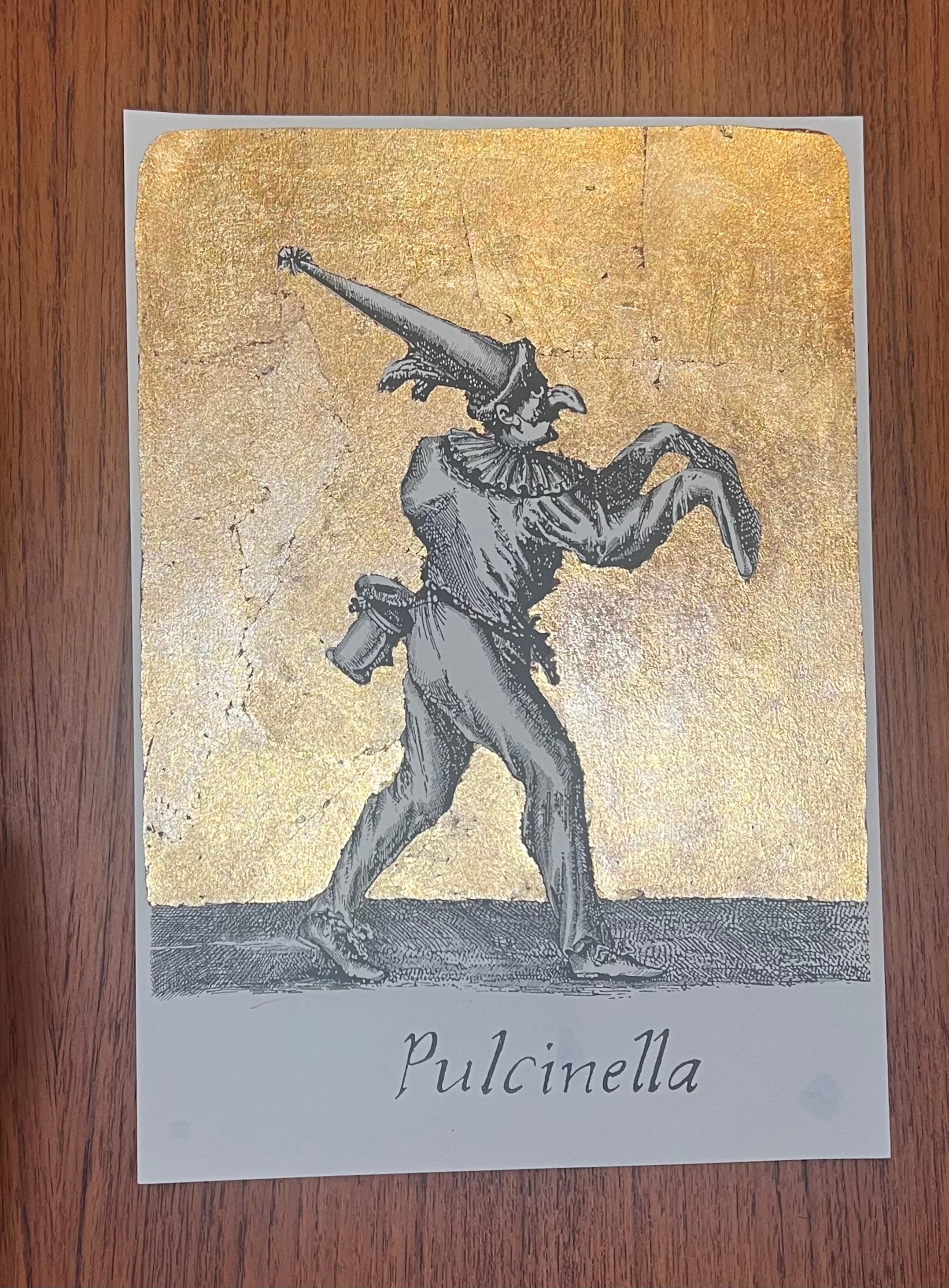 Hollywood Regency Impressions Pierrot & Pulcinella feuille d'or des années 1970 non encadrées en vente