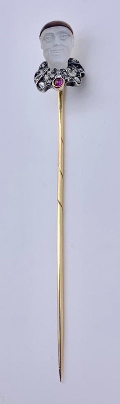 Pierrot Ruby Diamond Moonstone Gold Tie Stick Pin