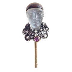 Pierrot Ruby Diamond Moonstone Gold Tie Stick Pin