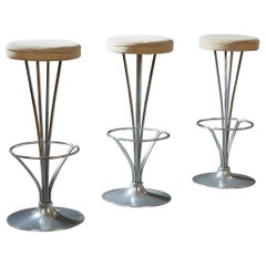 Piet Hein: Three Scandinavian Modern Bar Stools in Steel and Suede, Denmark 1961