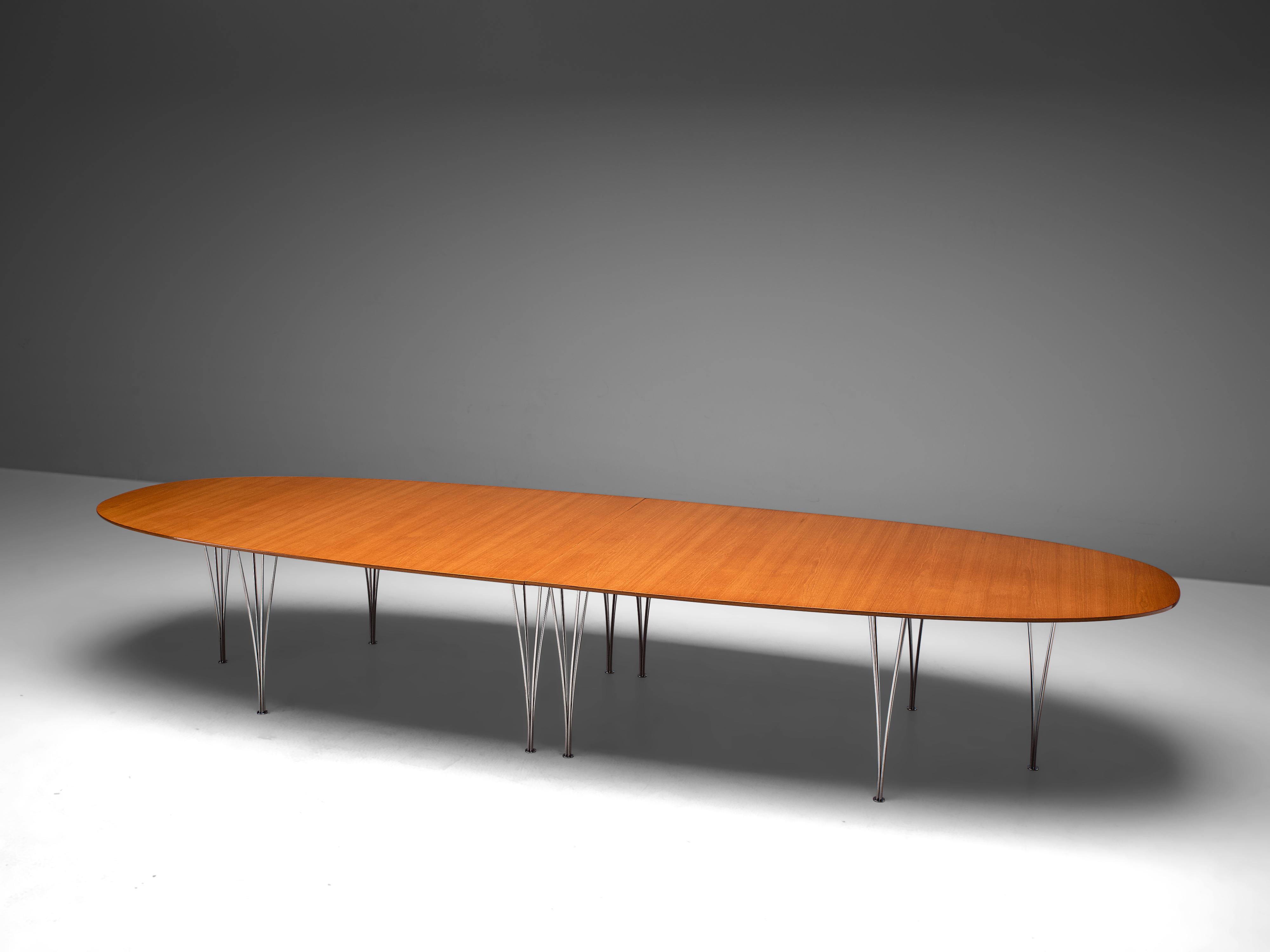 Piet Hein and Bruno Mathsson for Fritz Hansen, 'Superellipse' conference or dining table, teak, chrome-plated steel, Denmark, design 1968, produced 1980

The Superellipse conference table with a teak tabletop and steel legs, crafted by Fritz Hansen