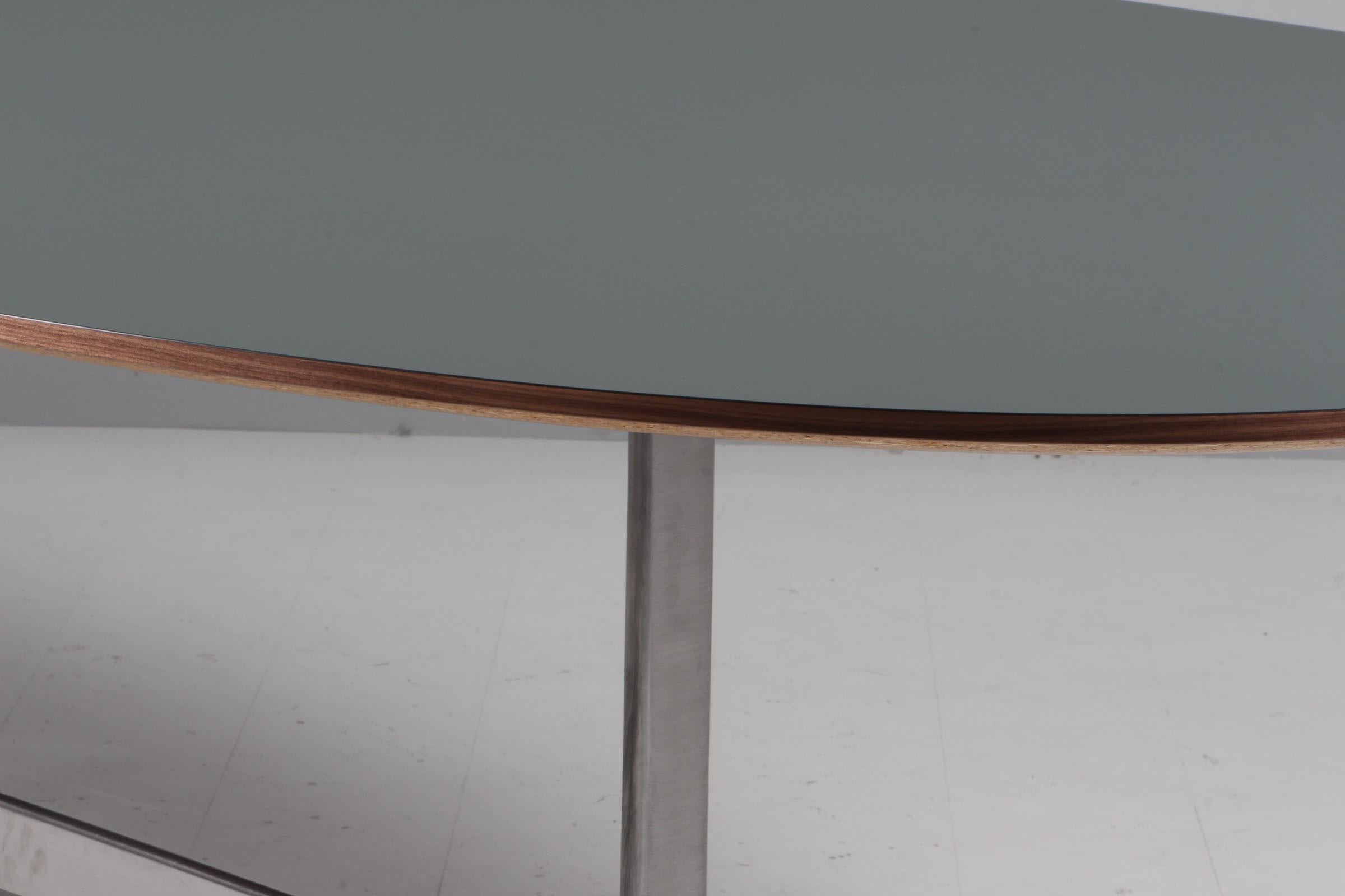 Scandinavian Modern Piet Hein & Arne Jacobsen dining table fenix laminate and walnut For Sale