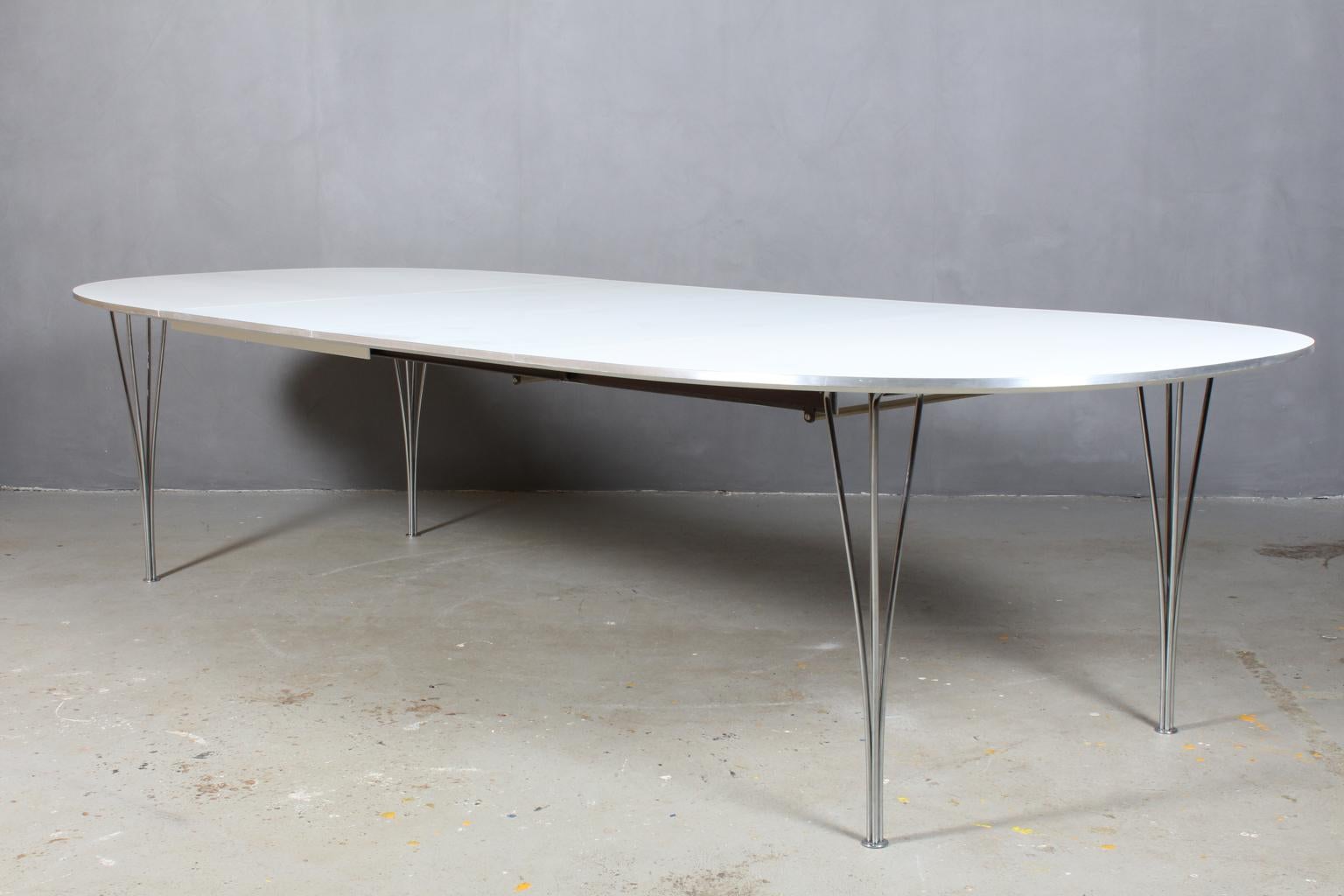 Scandinavian Modern Piet Hein & Bruno Mathsson Dining Table with 2 Extension Leafs Super Elipse For Sale