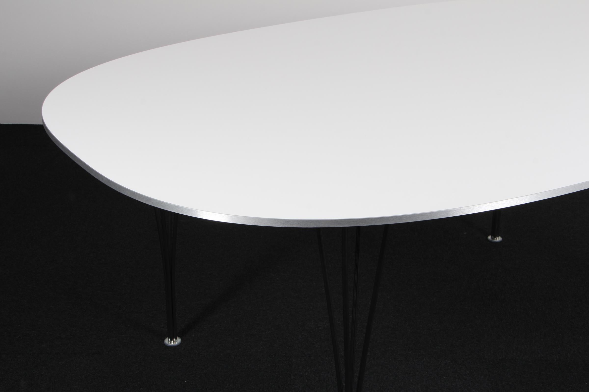 Scandinavian Modern Piet Hein & Bruno Mathsson Dining Table with 2 Extension Leafs Super Elipse For Sale