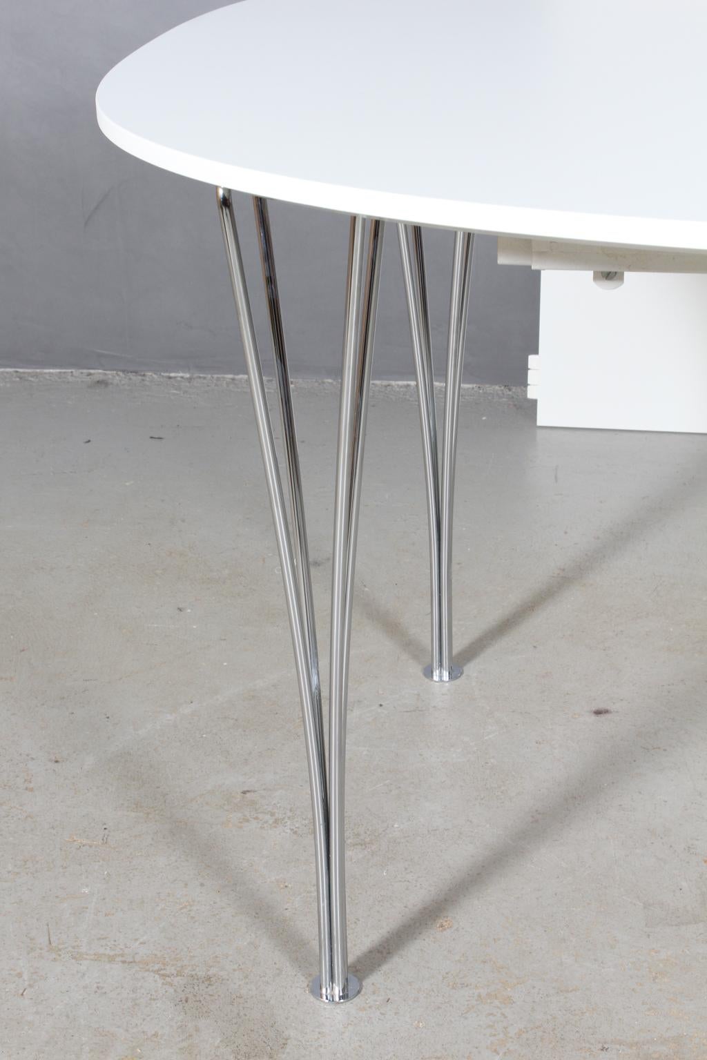 Danish Piet Hein & Bruno Mathsson Dining Table with 2 Extension Leafs Super Elipse For Sale