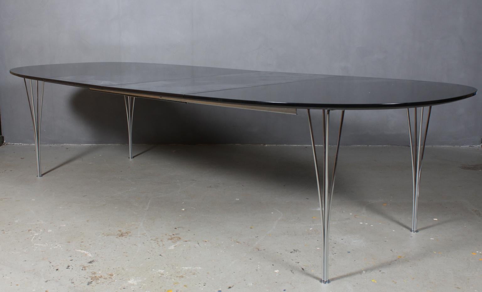 Danish Piet Hein & Bruno Mathsson Dining Table with 2 Extension Leafs Super Elipse