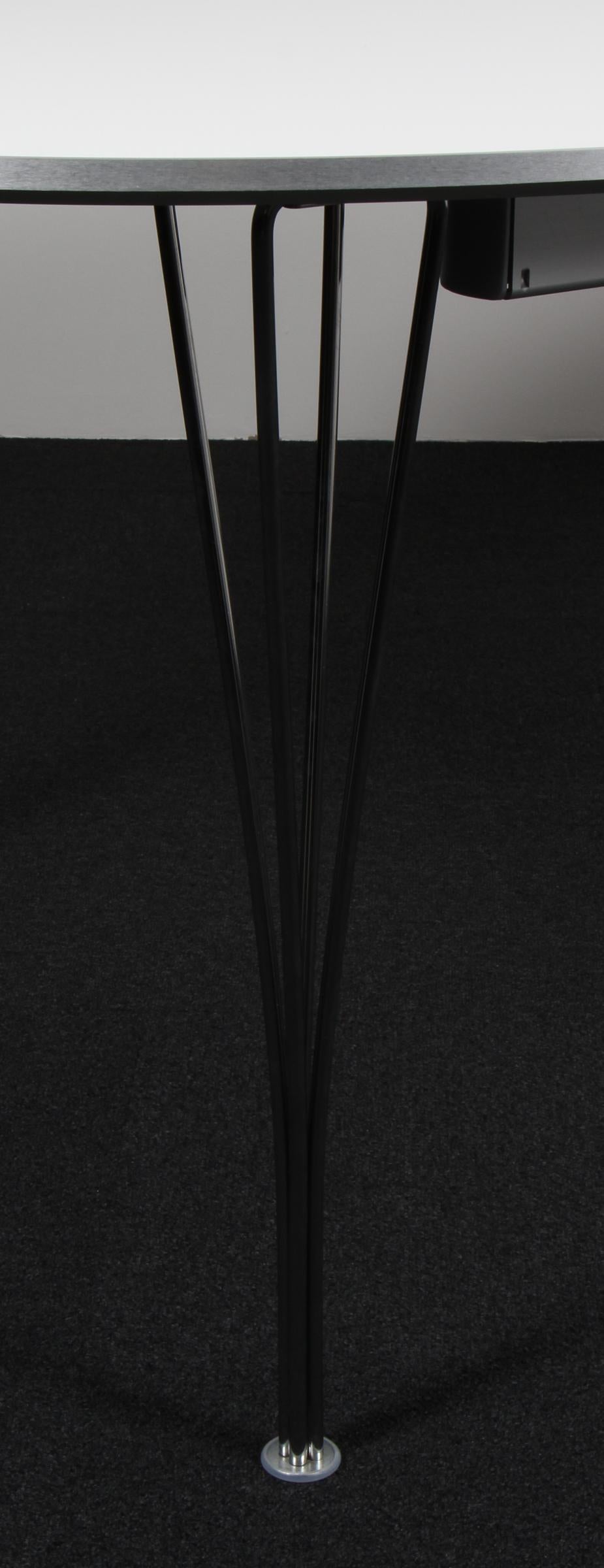 Danish Piet Hein & Bruno Mathsson Dining Table with 2 Extension Leafs Super Elipse For Sale