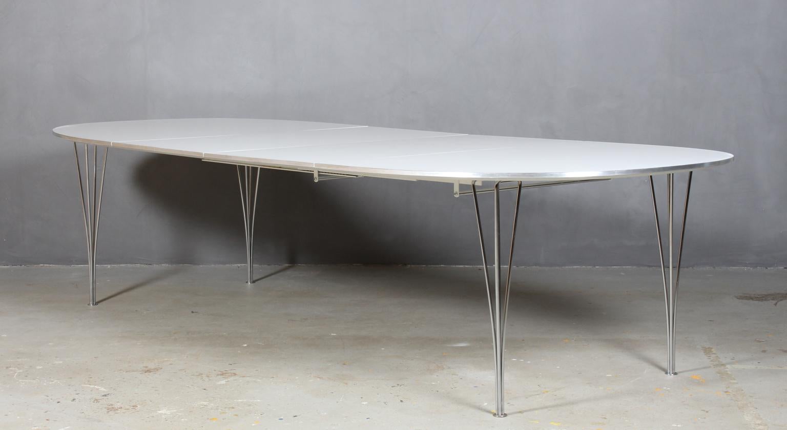 Chrome Piet Hein & Bruno Mathsson Dining Table with 2 Extension Leafs Super Elipse