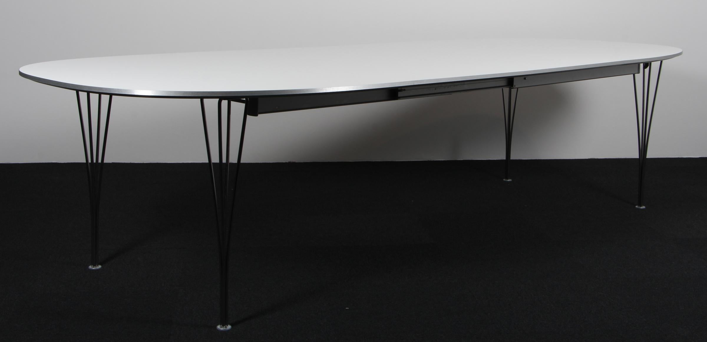Chrome Piet Hein & Bruno Mathsson Dining Table with 2 Extension Leafs Super Elipse For Sale