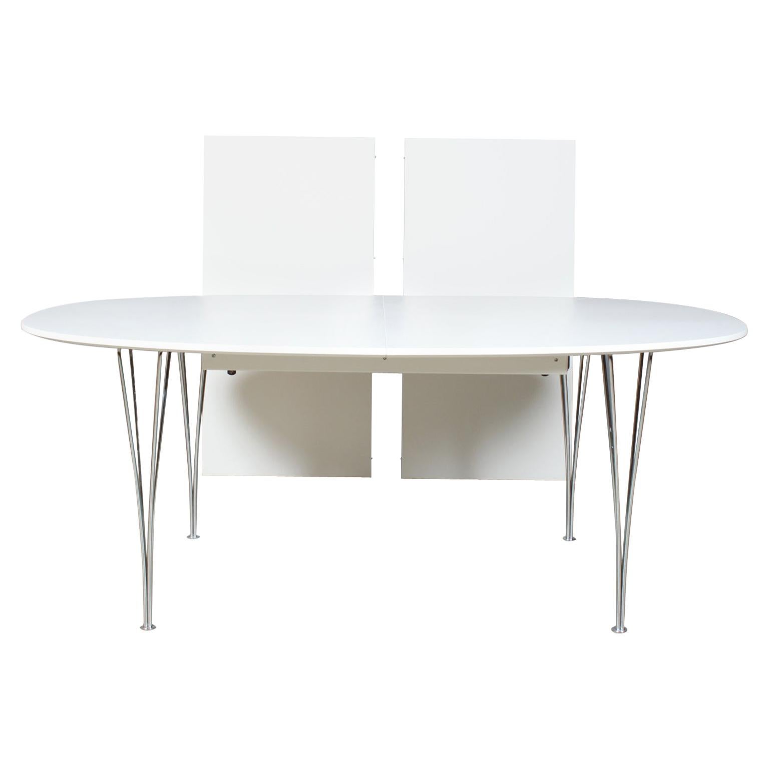 Piet Hein & Bruno Mathsson Dining Table with 2 Extension Leafs Super Elipse For Sale