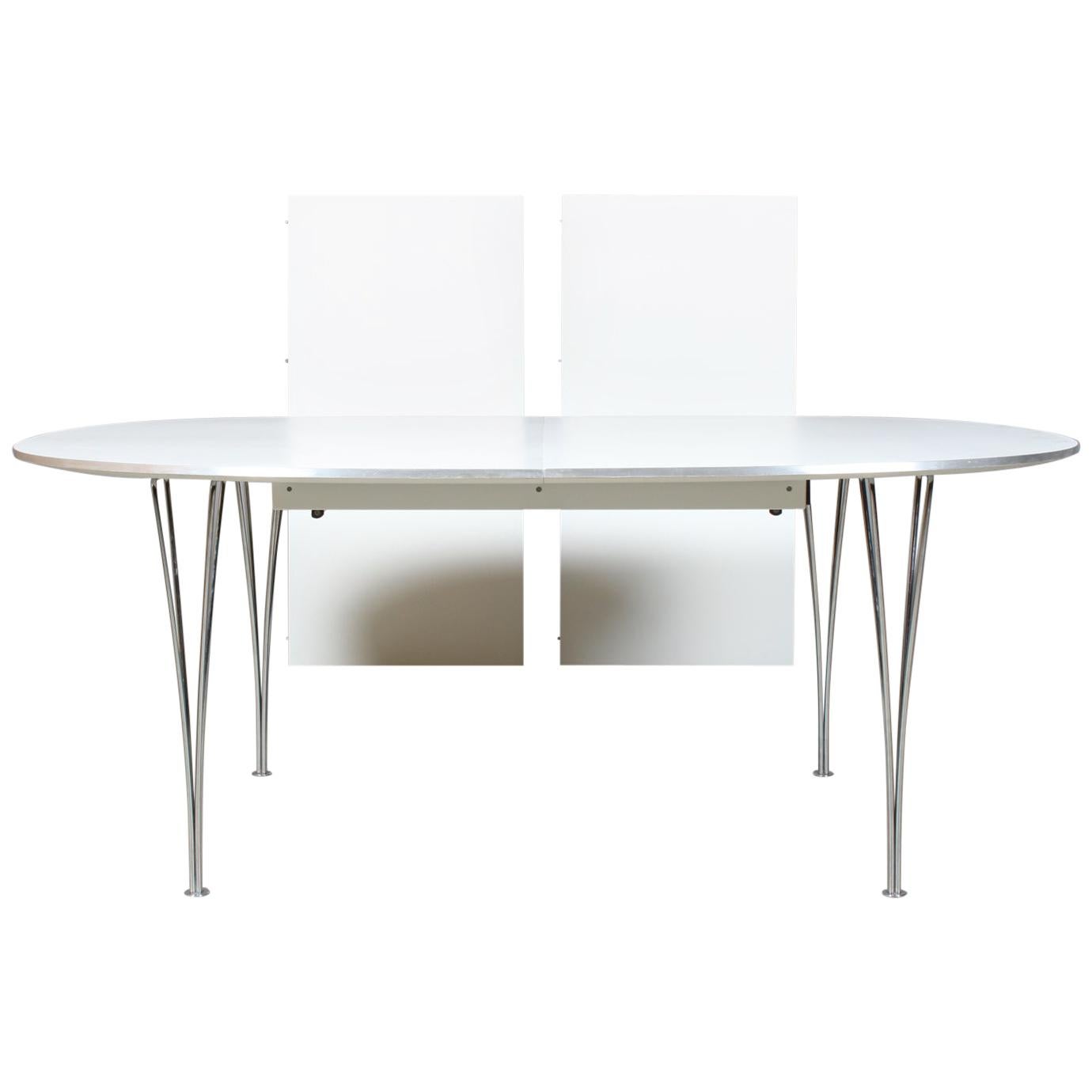 Piet Hein & Bruno Mathsson Dining Table with 2 Extension Leafs Super Elipse For Sale
