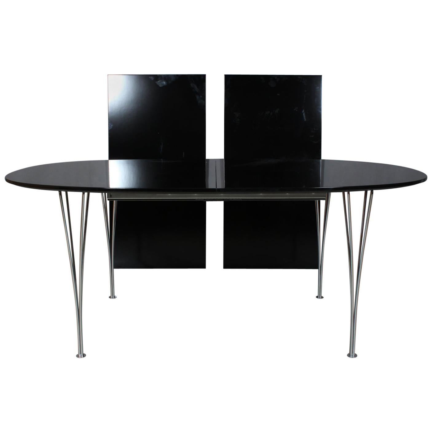 Piet Hein & Bruno Mathsson Dining Table with 2 Extension Leafs Super Elipse