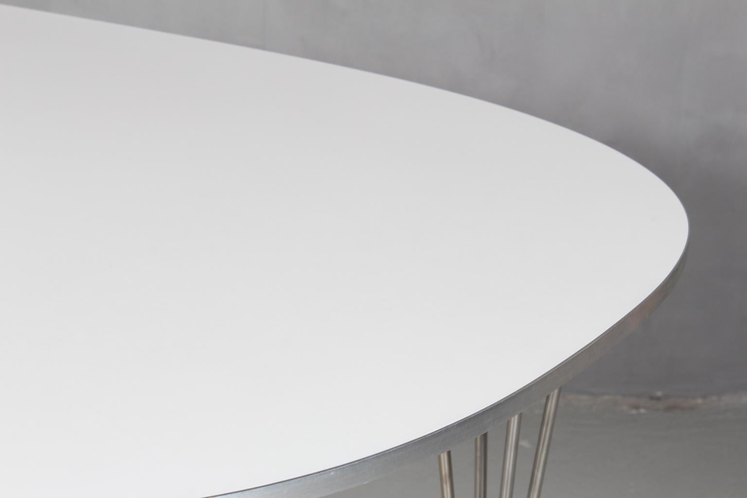 Scandinavian Modern Piet Hein & Bruno Mathsson Ellipse Dining Table, White Laminate