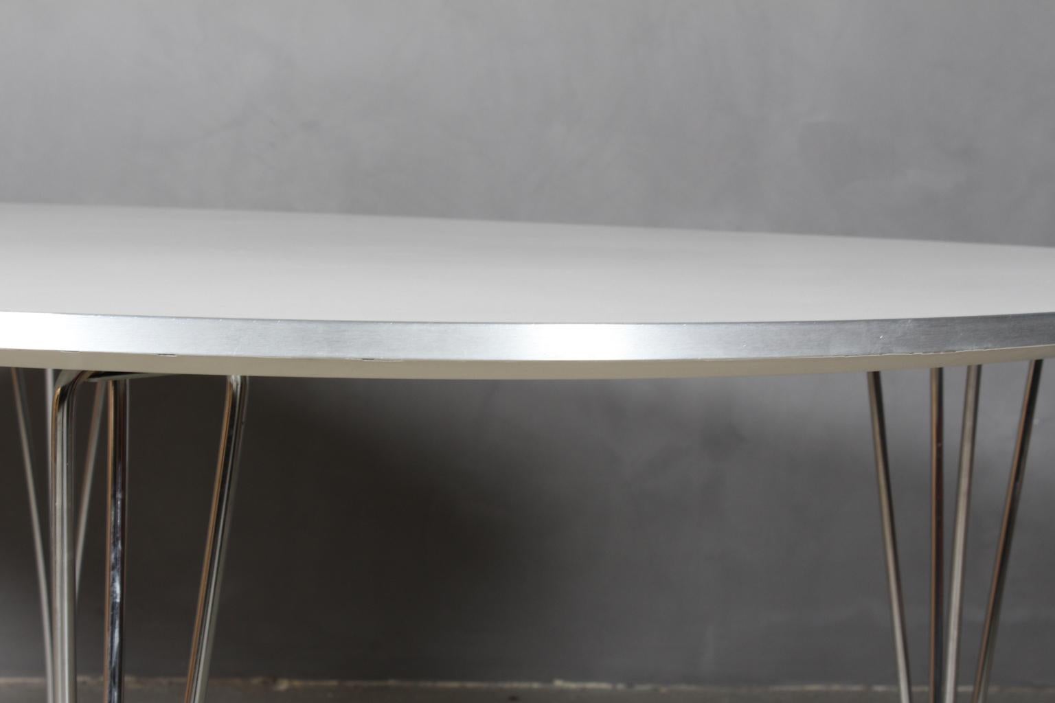 Scandinavian Modern Piet Hein & Bruno Mathsson Ellipse Dining Table, White Laminate