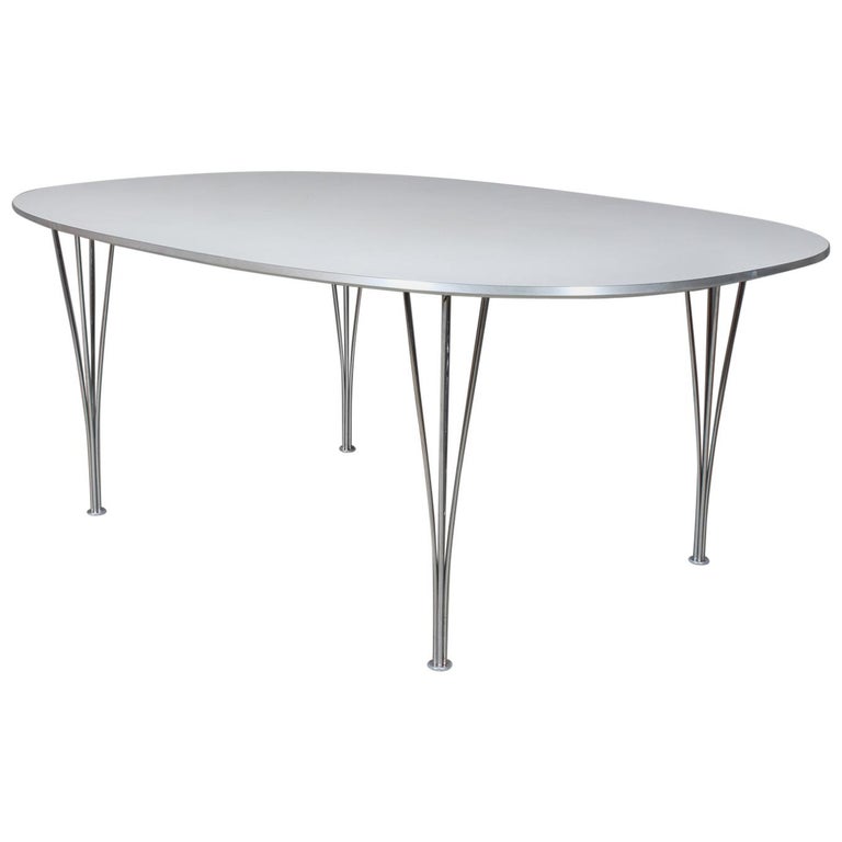 Piet Hein and Bruno Mathsson Ellipse Dining Table, White Laminate For Sale  at 1stDibs