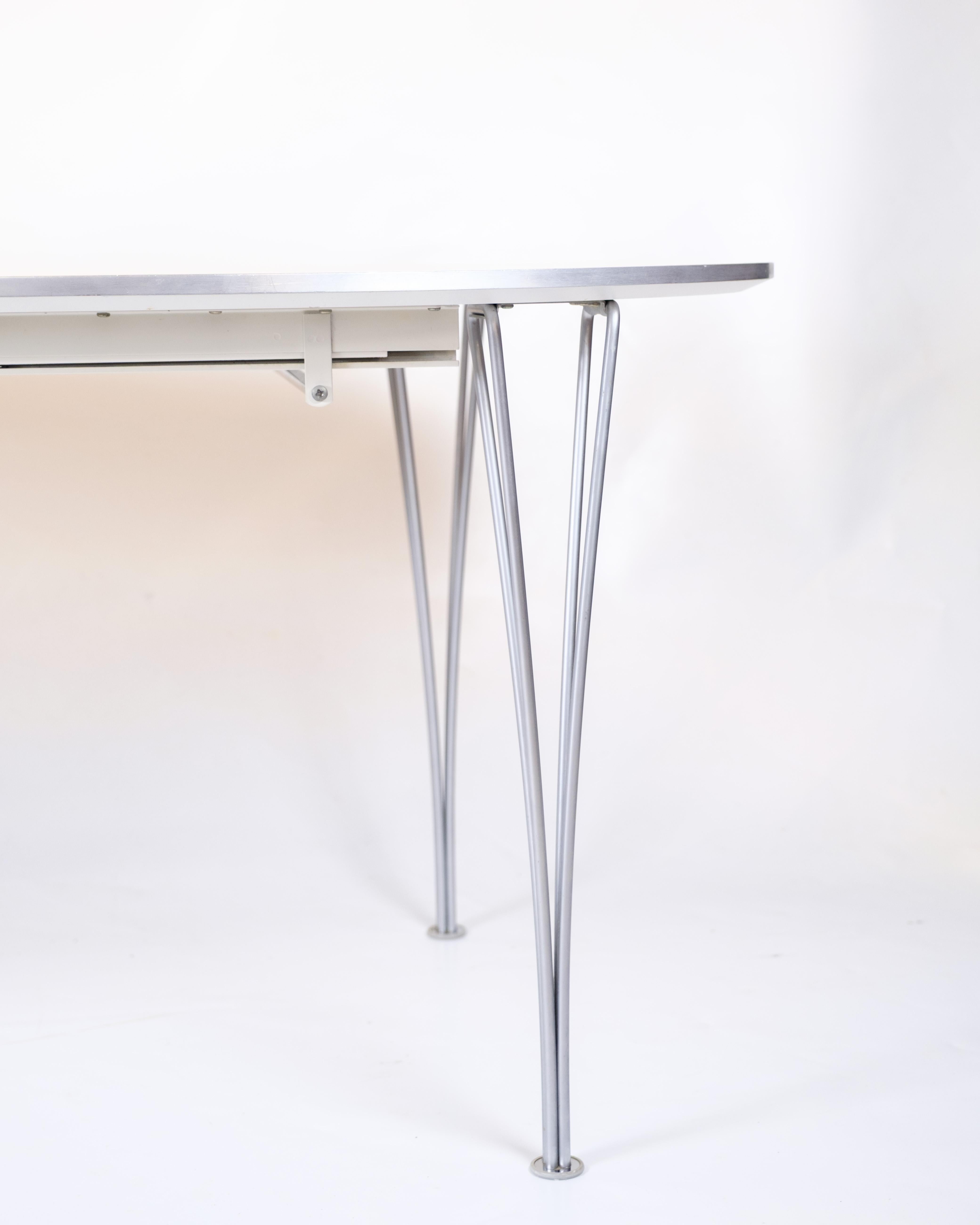 Acciaio Piet Hein Dining Table Super Ellipse With White Laminate By Arne Jacobsen in vendita