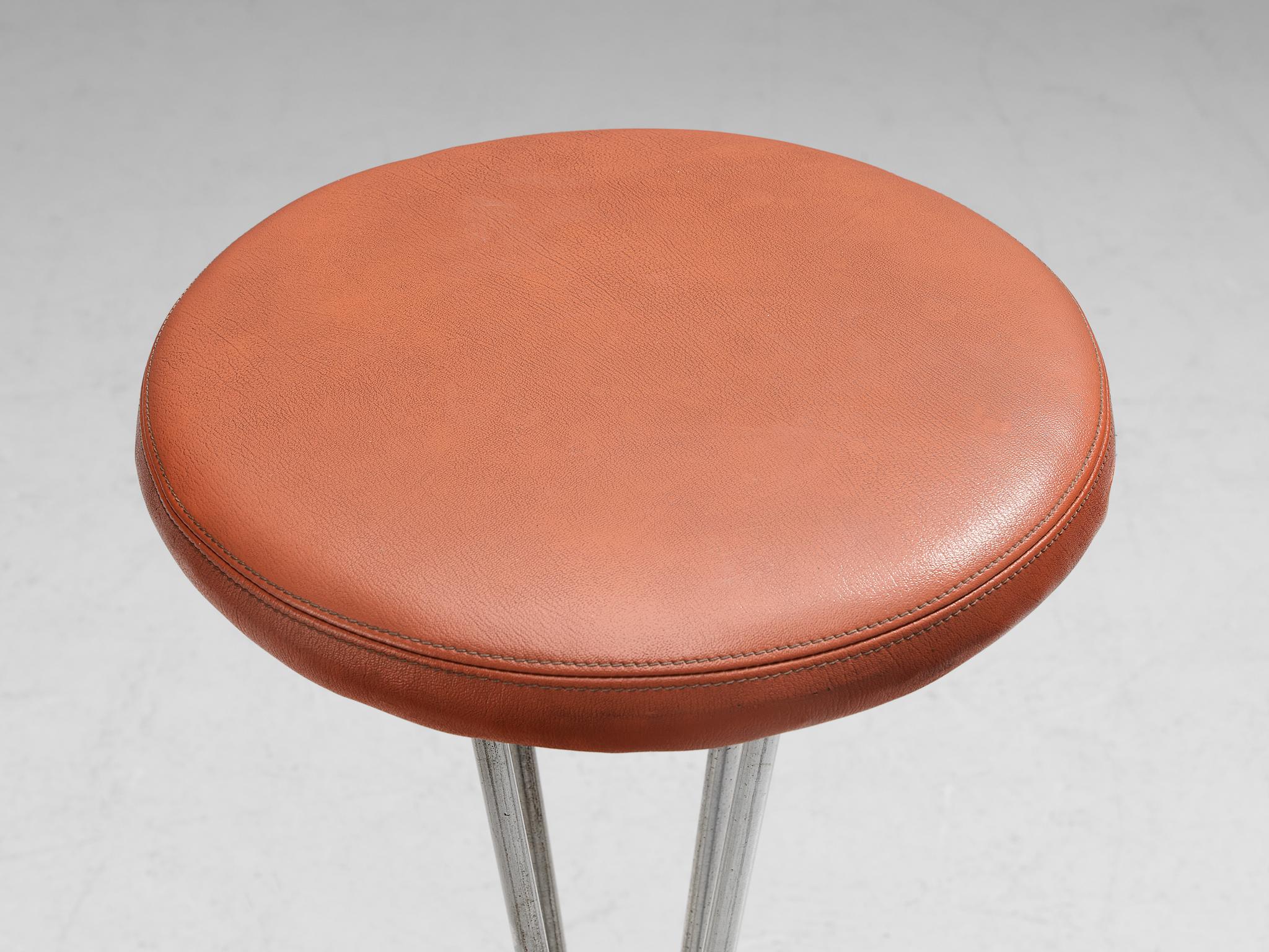 Piet Hein for Fritz Hansen Barstool in Red-Brown Upholstery  In Good Condition For Sale In Waalwijk, NL
