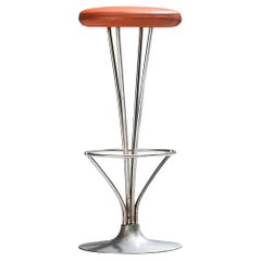 Used Piet Hein for Fritz Hansen Barstool in Red-Brown Upholstery 