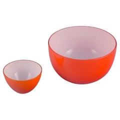 Vintage Piet Hein for Holmegaard, Danish Design, Two Orange Art Glass Bowls