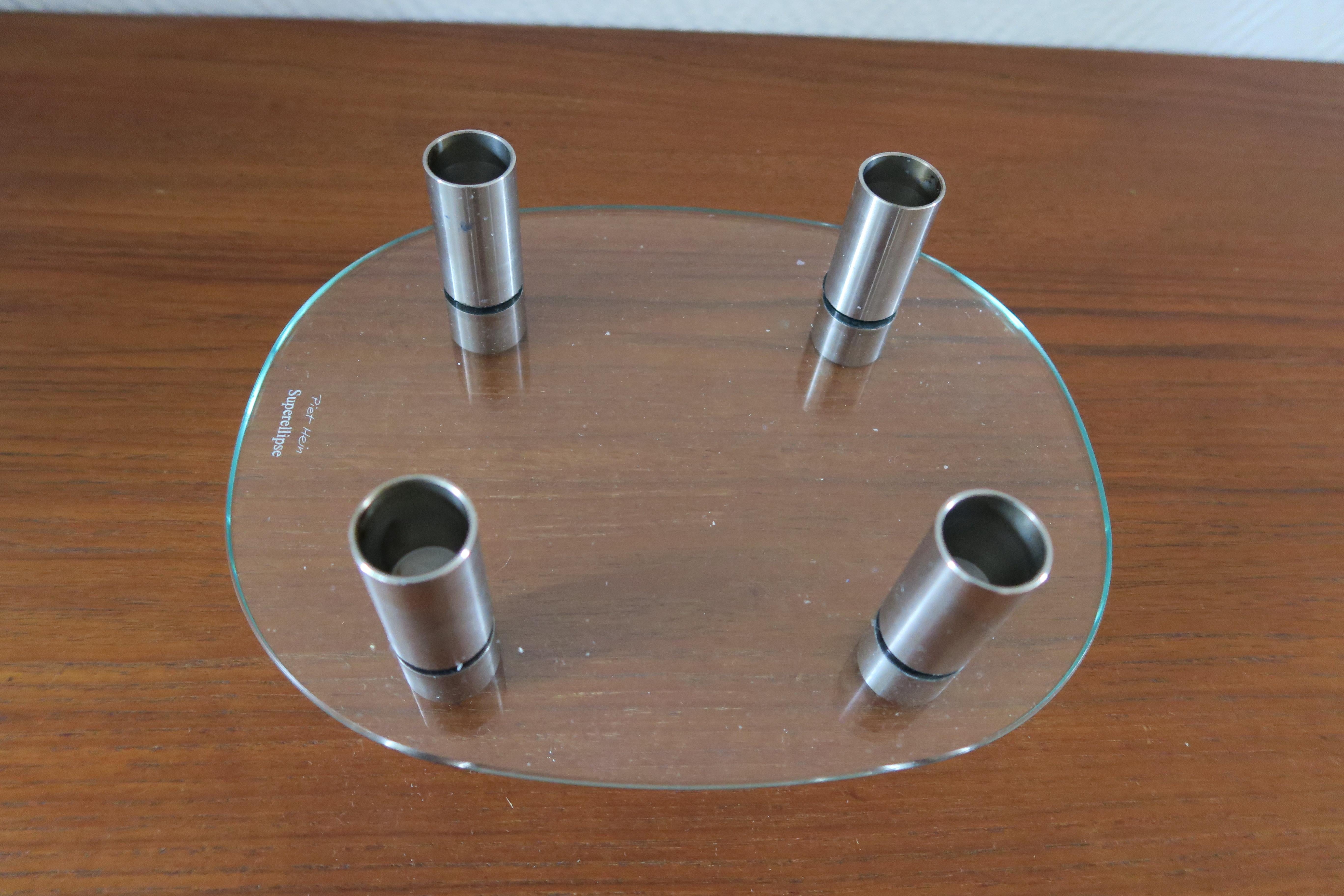 Verre Chandelier Piet Hein en verre et chrome pour 4 bougies en vente