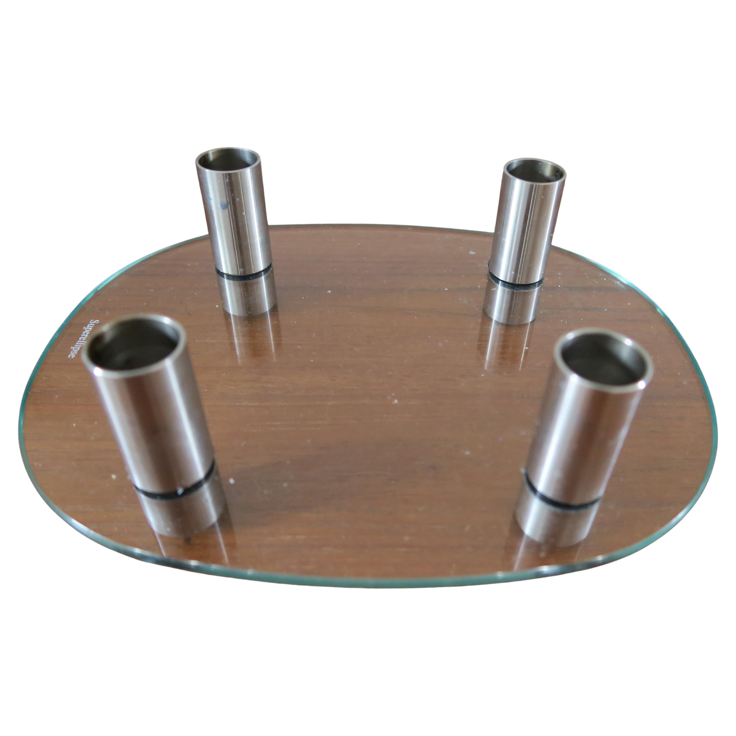 Chandelier Piet Hein en verre et chrome pour 4 bougies