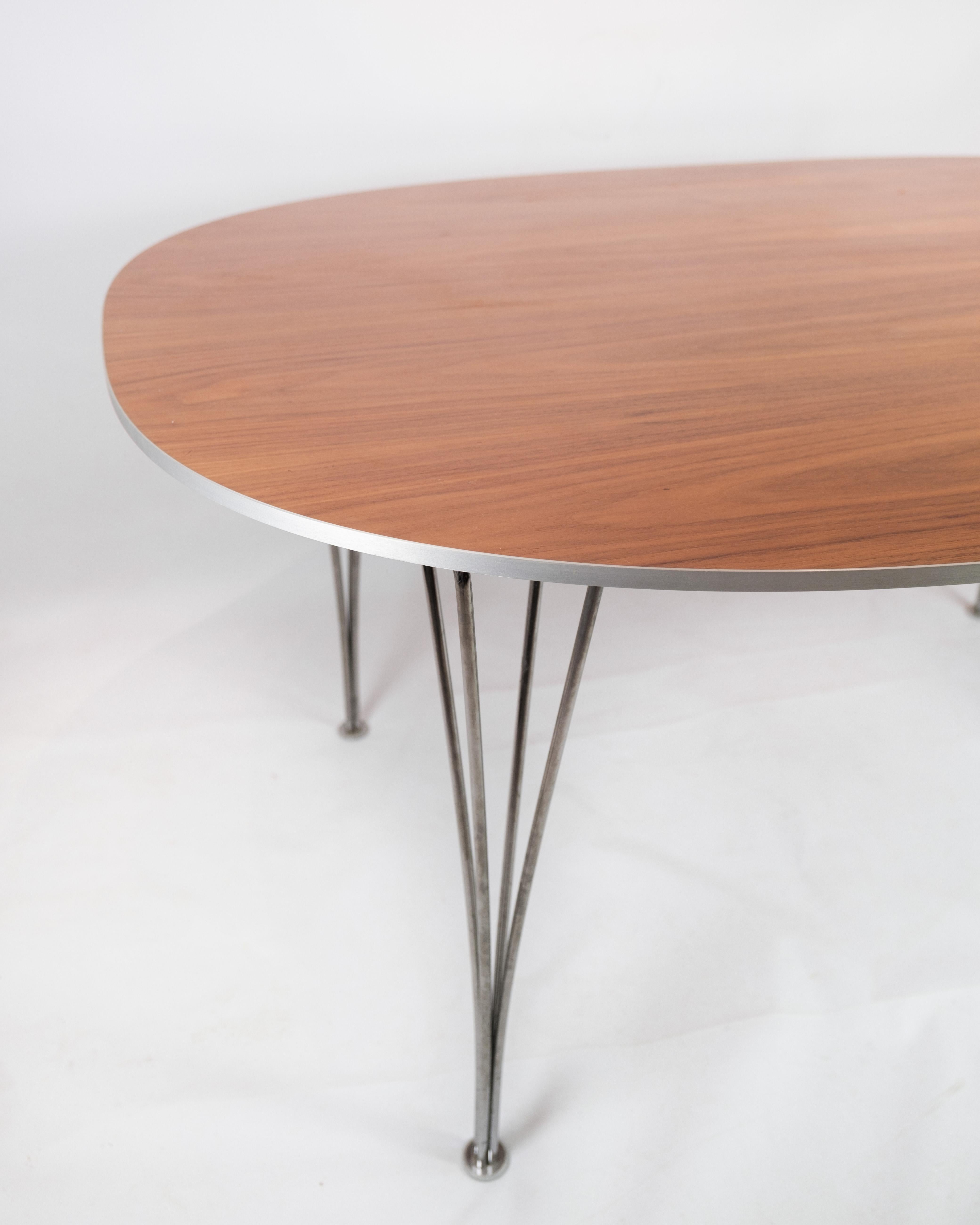 This table Piet Hein, Model B612 with walnut is a table designed based on carefully considered mathematical calculations, performed by Piet Hein. The super ellipse gives the table an oval shape and optimal utilization of the table. Since then, Piet