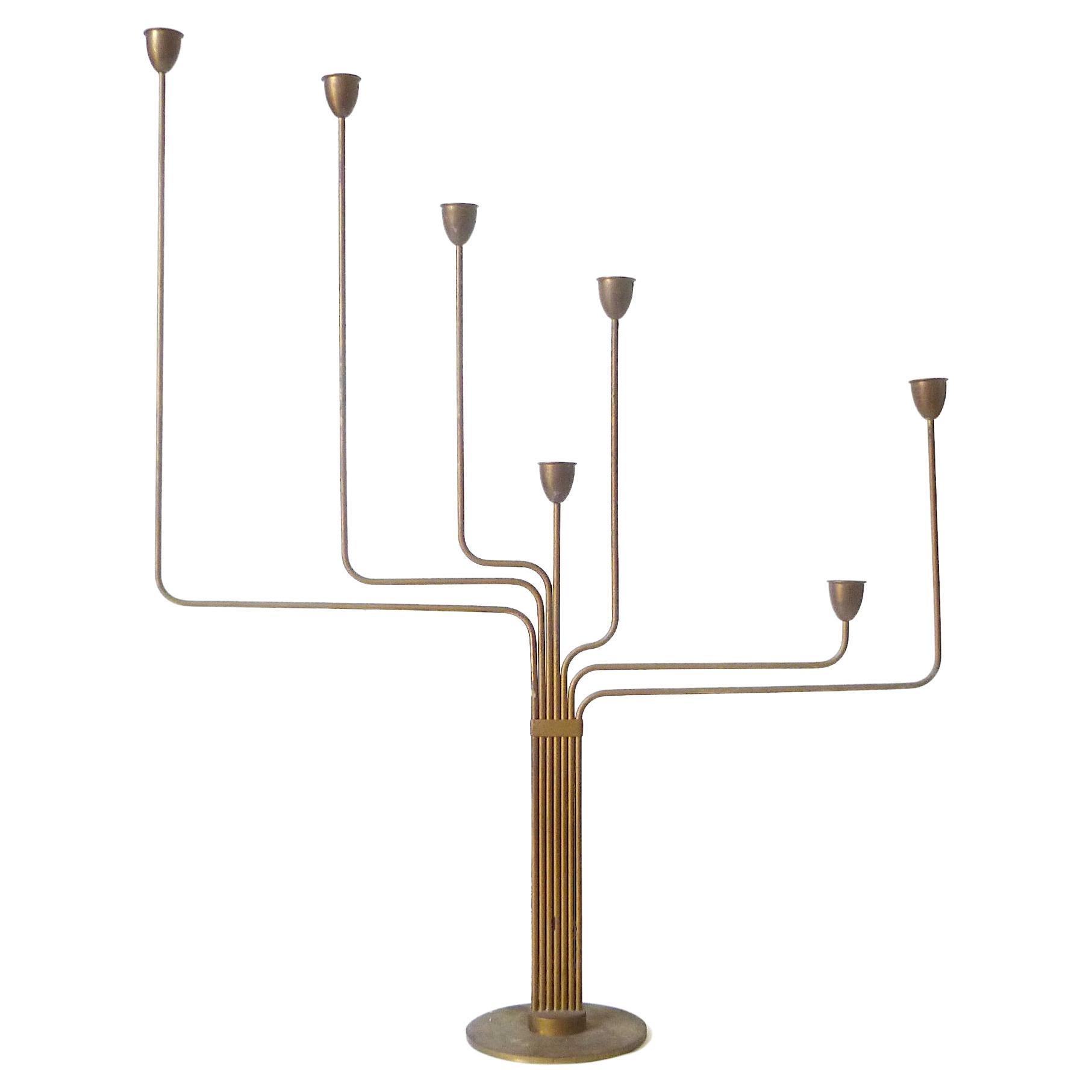 Piet Hein Ursa Major Seven-Arm Candelabrum … Danish Modern Brass Candle Holder For Sale