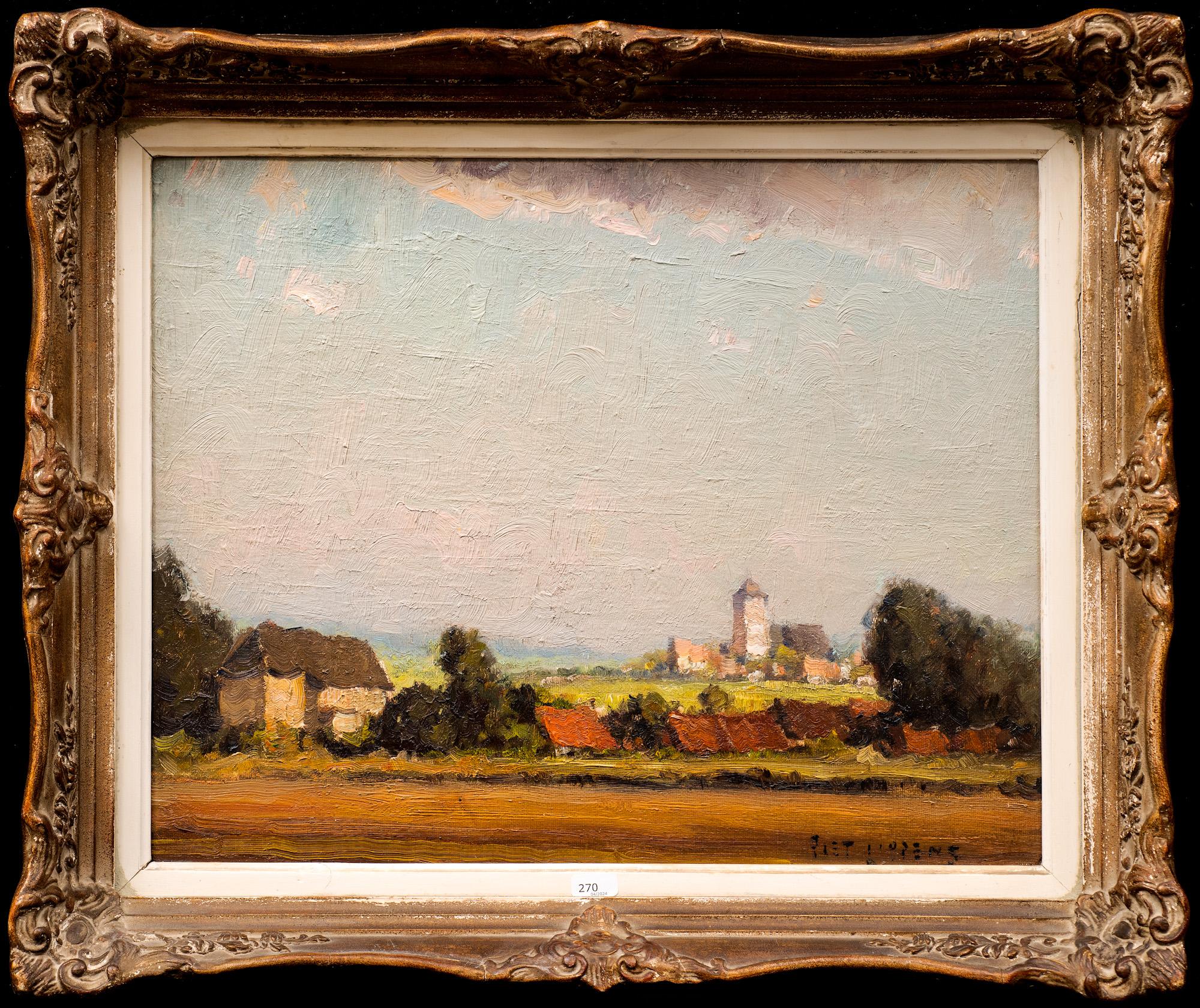 "Paesaggio all'alba 
Piet Lippens (belga, 1890-1981) 
Circa anni '1930
Olio su tela, firmato in basso a sinistra
19 x 15 (cornice 24 x 20) pollici

Piet Lippens era un pittore post impressionista belga, nato a Gentbrugge nel 1890 e morto a Gand nel