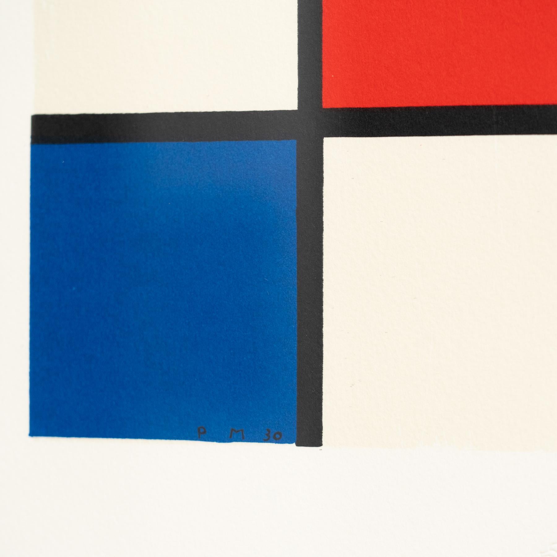 Carta Piet Mondrian: Composizione C n°II in rosso, blu e giallo Litografia incorniciata in vendita