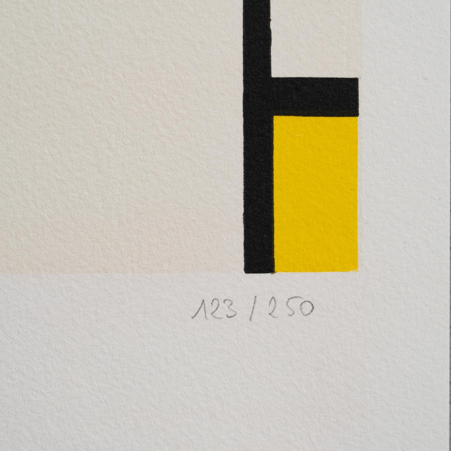Papier Piet Mondrian : Composition C n°II en rouge, bleu et jaune.  Lithographie en vente